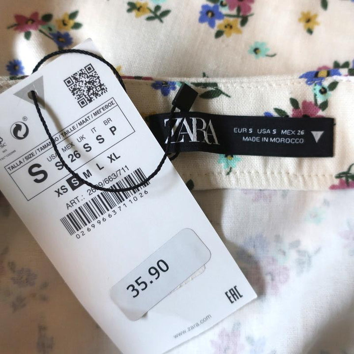 Zara Mini Skirt Ivory Floral Print Linen-Blend Size Small NEW available at CelebrityOwned.com img_5