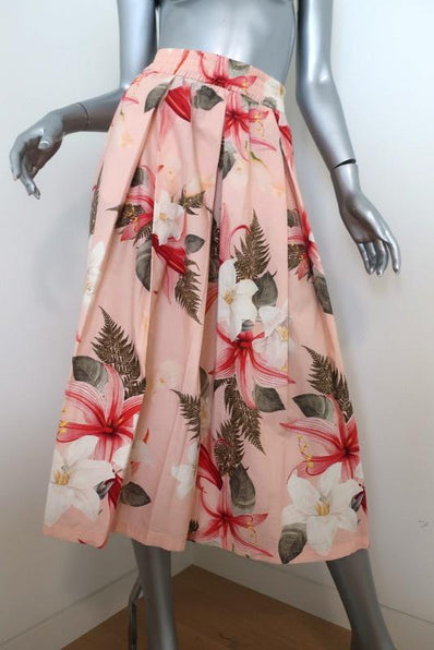 Zara Pleated Midi Skirt Pink Floral Print Cotton Size Extra Small available at CelebrityOwned.com img_1