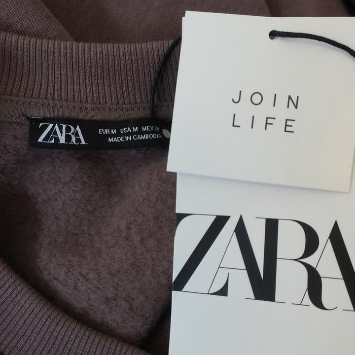Zara Shoulder Pad Sweatshirt Brown Size Medium Crewneck Pullover NEW available at CelebrityOwned.com img_5