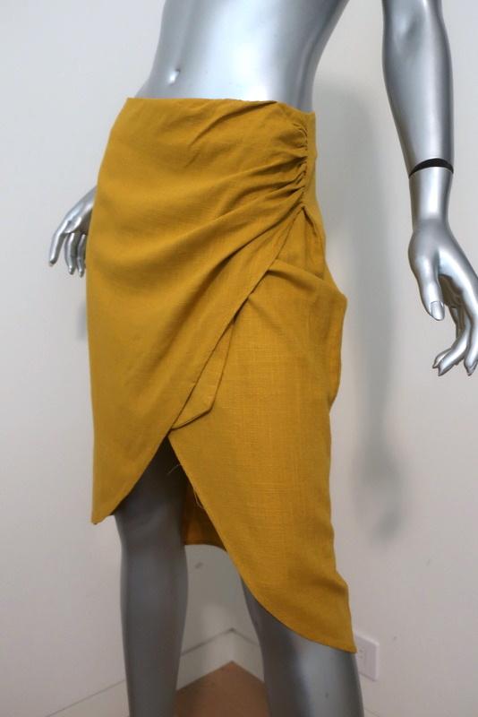 Zara Wrap-Effect Skirt Marigold Linen-Blend Size Small available at CelebrityOwned.com img_2