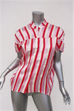 Zero + Maria Cornejo Concave Blouse Pink Striped Twill Size 0 Short Sleeve Top available at CelebrityOwned.com img_1