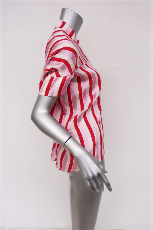 Zero + Maria Cornejo Concave Blouse Pink Striped Twill Size 0 Short Sleeve Top available at CelebrityOwned.com img_2
