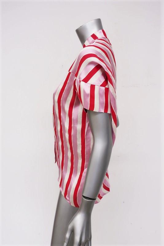 Zero + Maria Cornejo Concave Blouse Pink Striped Twill Size 0 Short Sleeve Top available at CelebrityOwned.com img_3