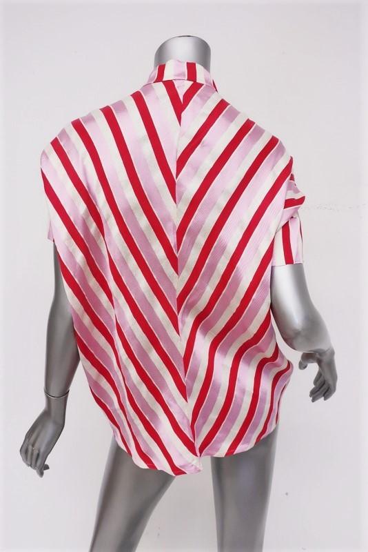 Zero + Maria Cornejo Concave Blouse Pink Striped Twill Size 0 Short Sleeve Top available at CelebrityOwned.com img_4