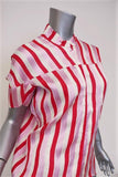 Zero + Maria Cornejo Concave Blouse Pink Striped Twill Size 0 Short Sleeve Top available at CelebrityOwned.com img_5