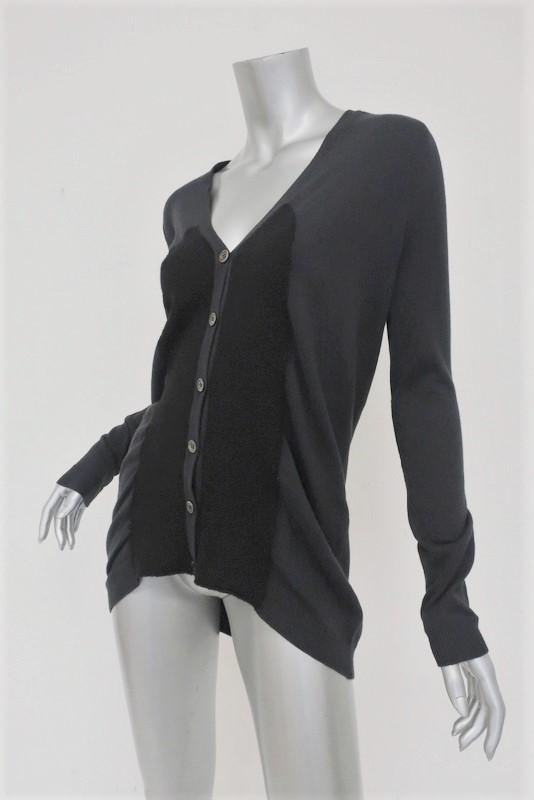 Zero + Maria Cornejo Elbow Patch Cardigan Gray/Black Silk-Blend Size Extra Small available at CelebrityOwned.com img_2