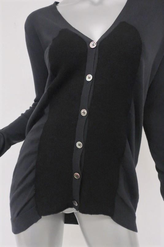 Zero + Maria Cornejo Elbow Patch Cardigan Gray/Black Silk-Blend Size Extra Small available at CelebrityOwned.com img_3