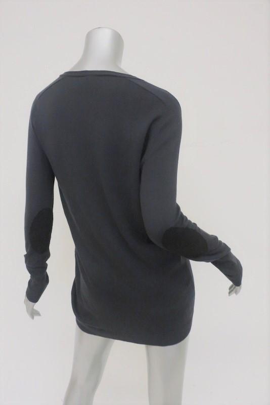 Zero + Maria Cornejo Elbow Patch Cardigan Gray/Black Silk-Blend Size Extra Small available at CelebrityOwned.com img_4