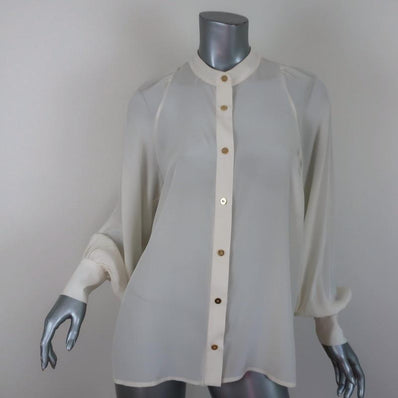 Zimmermann Button Down Blouse Cream Silk Size 1 Long Sleeve Top available at CelebrityOwned.com img_1