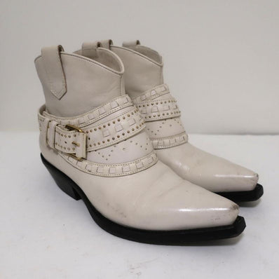Zimmermann Cowboy Boots Cream Studded Leather Size 38 Western Ankle Boots available at CelebrityOwned.com img_1