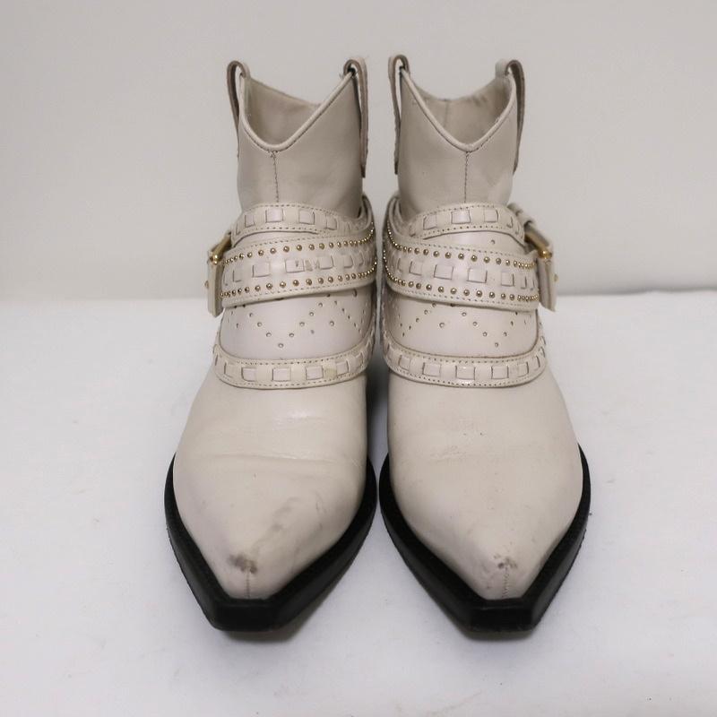 Zimmermann Cowboy Boots Cream Studded Leather Size 38 Western Ankle Boots available at CelebrityOwned.com img_4