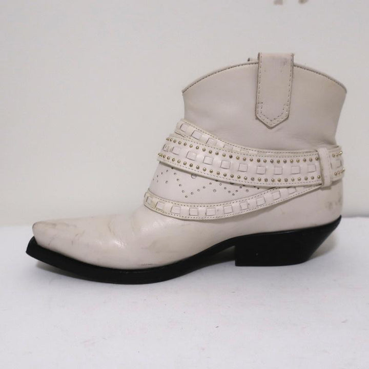 Zimmermann Cowboy Boots Cream Studded Leather Size 38 Western Ankle Boots available at CelebrityOwned.com img_7