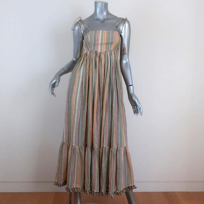 Zimmermann Juniper Rainbow Midi Dress Metallic-Striped Cotton Size 0 NEW available at CelebrityOwned.com img_1