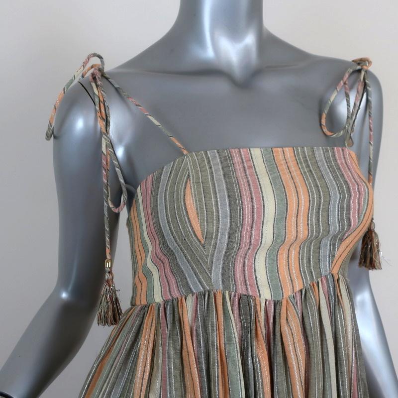 Zimmermann Juniper Rainbow Midi Dress Metallic-Striped Cotton Size 0 NEW available at CelebrityOwned.com img_2