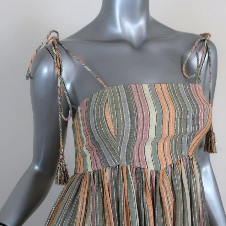 Zimmermann Juniper Rainbow Midi Dress Metallic-Striped Cotton Size 0 NEW available at CelebrityOwned.com img_2