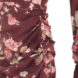 Zimmermann Mini Dress Unbridled Burgundy Draped Floral Print Stretch Silk Size 0 available at CelebrityOwned.com img_3