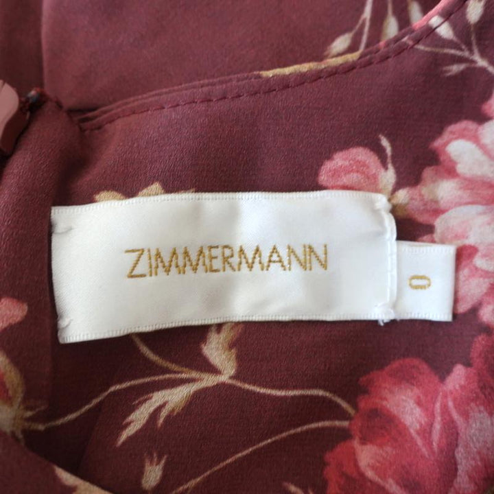 Zimmermann Mini Dress Unbridled Burgundy Draped Floral Print Stretch Silk Size 0 available at CelebrityOwned.com img_7