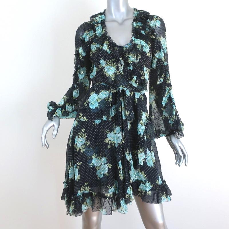 Zimmermann Ruffle Wrap Dress Whitewave Black Floral Print Chiffon Size Celebrity Owned Zimmermann Ruffle Wrap Dress Whitewave Black Floral Print Chiffon Size Celebrity Owned