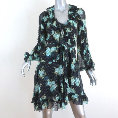 Zimmermann Ruffle Wrap Dress Whitewave Black Floral Print Chiffon Size 0 available at CelebrityOwned.com img_1