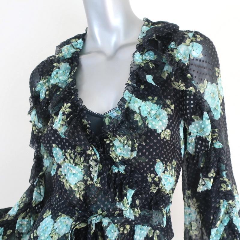 Zimmermann Ruffle Wrap Dress Whitewave Black Floral Print Chiffon Size 0 available at CelebrityOwned.com img_3