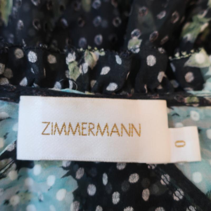 Zimmermann Ruffle Wrap Dress Whitewave Black Floral Print Chiffon Size 0 available at CelebrityOwned.com img_7