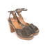 A Detacher Sandals Taupe Fringed Suede Size 6 Ankle Strap Platform Heels