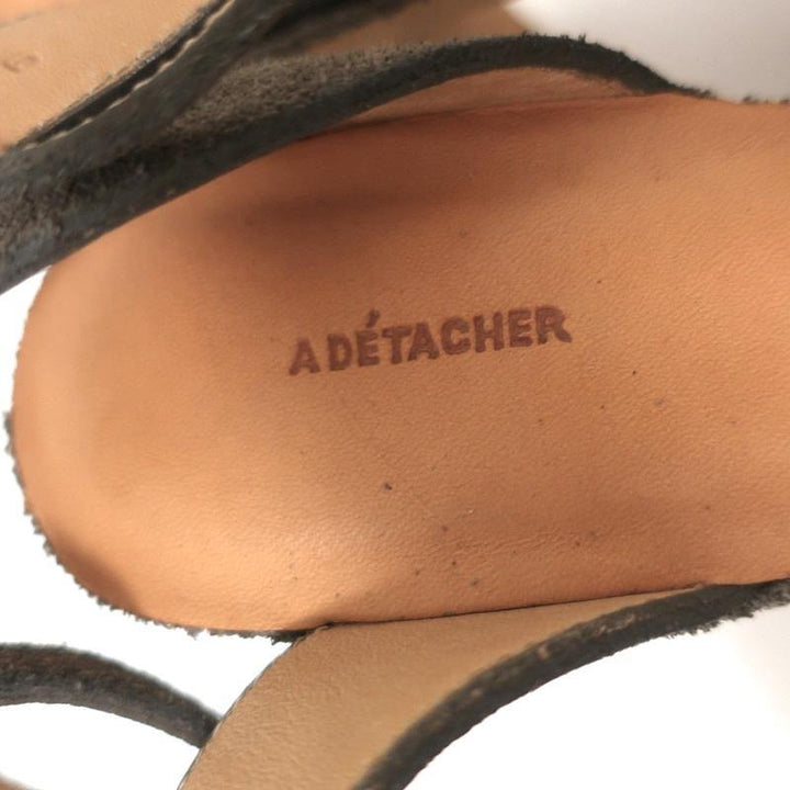 A Detacher Sandals Taupe Fringed Suede Size 6 Ankle Strap Platform Heels - Celebrity Owned