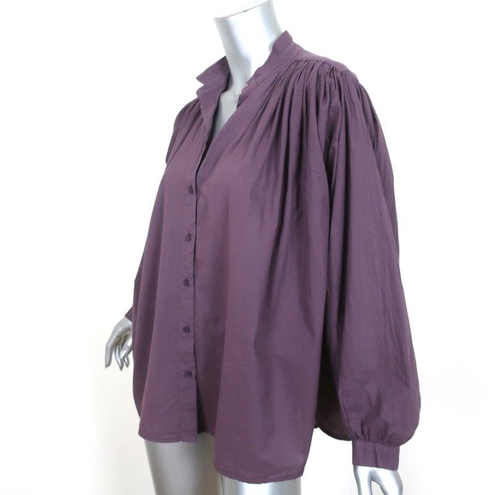 A Shirt Thing Blouse Flora Lawn Eggplant Cotton Size Medium Long Sleeve Top NEW - Celebrity Owned