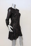 Adam Lippes Dress Black/Pink Flocked Lurex Metallic Velvet Size 4 Long Sleeve - Celebrity Owned