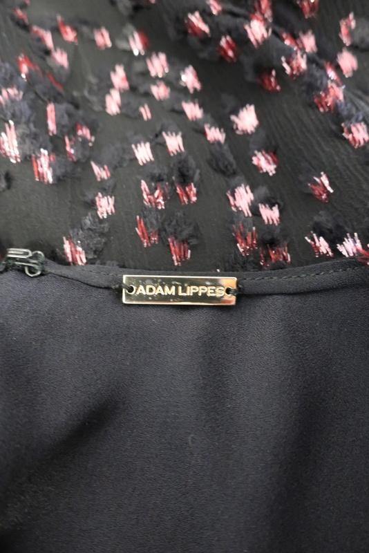 Adam Lippes Dress Black/Pink Flocked Lurex Metallic Velvet Size 4 Long Sleeve - Celebrity Owned