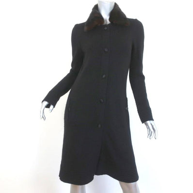 AdamPlusEve by Adam Lippes Mink Collar Sweatercoat Black Wool-Blend Size 1 - Celebrity Owned