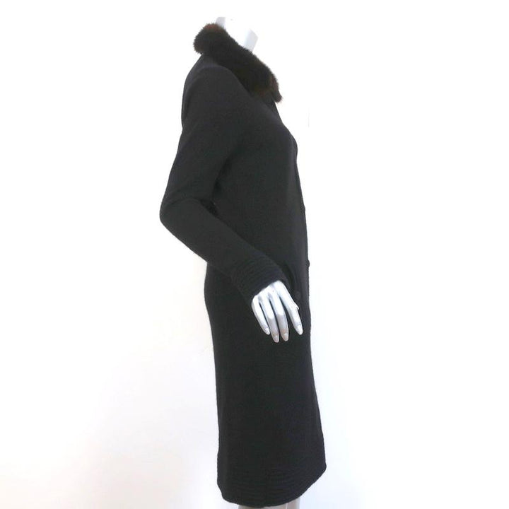 AdamPlusEve by Adam Lippes Mink Collar Sweatercoat Black Wool-Blend Size 1 - Celebrity Owned