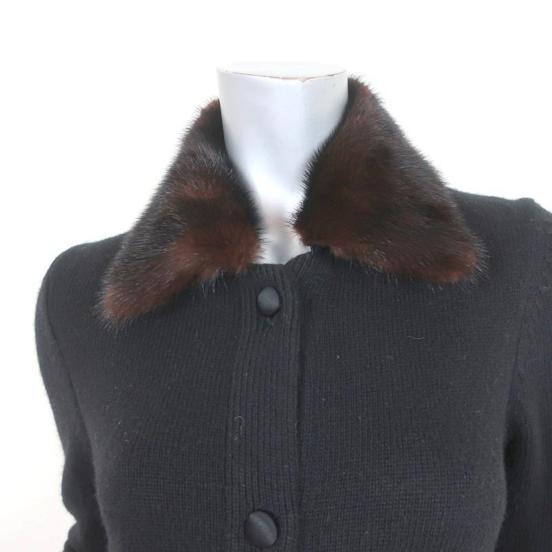 AdamPlusEve by Adam Lippes Mink Collar Sweatercoat Black Wool-Blend Size 1 - Celebrity Owned
