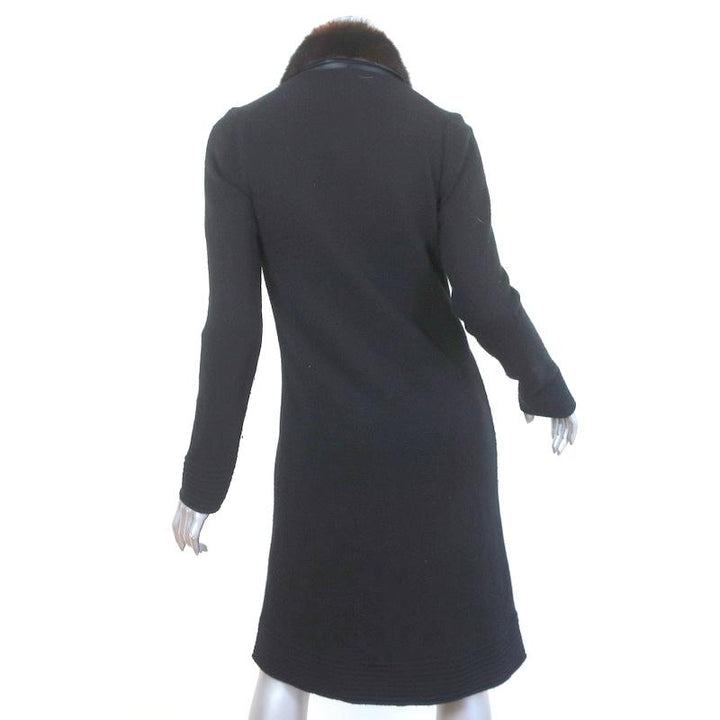 AdamPlusEve by Adam Lippes Mink Collar Sweatercoat Black Wool-Blend Size 1 - Celebrity Owned