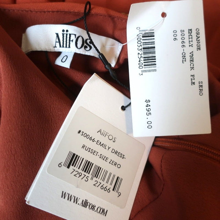 AIIFOS Chain Strap Mini Dress Emily Orange Pleated Chiffon Size 0 NEW - Celebrity Owned