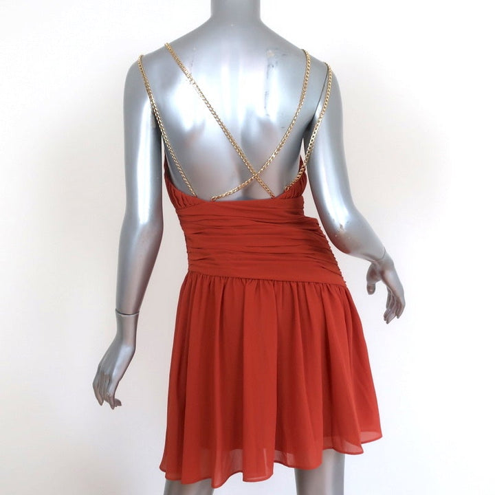 AIIFOS Chain Strap Mini Dress Emily Orange Pleated Chiffon Size 0 NEW - Celebrity Owned