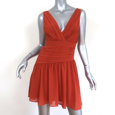 AIIFOS Chain Strap Mini Dress Emily Orange Pleated Chiffon Size 0 NEW - Celebrity Owned