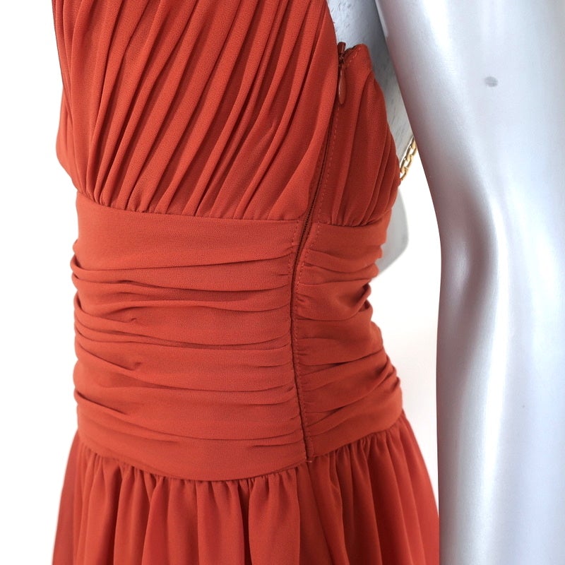AIIFOS Chain Strap Mini Dress Emily Orange Pleated Chiffon Size 0 NEW - Celebrity Owned