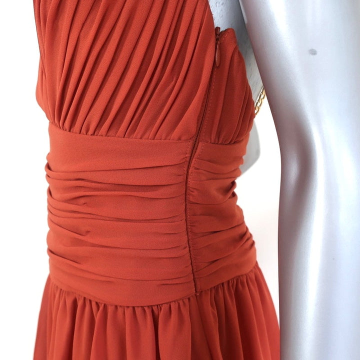 AIIFOS Chain Strap Mini Dress Emily Orange Pleated Chiffon Size 0 NEW - Celebrity Owned