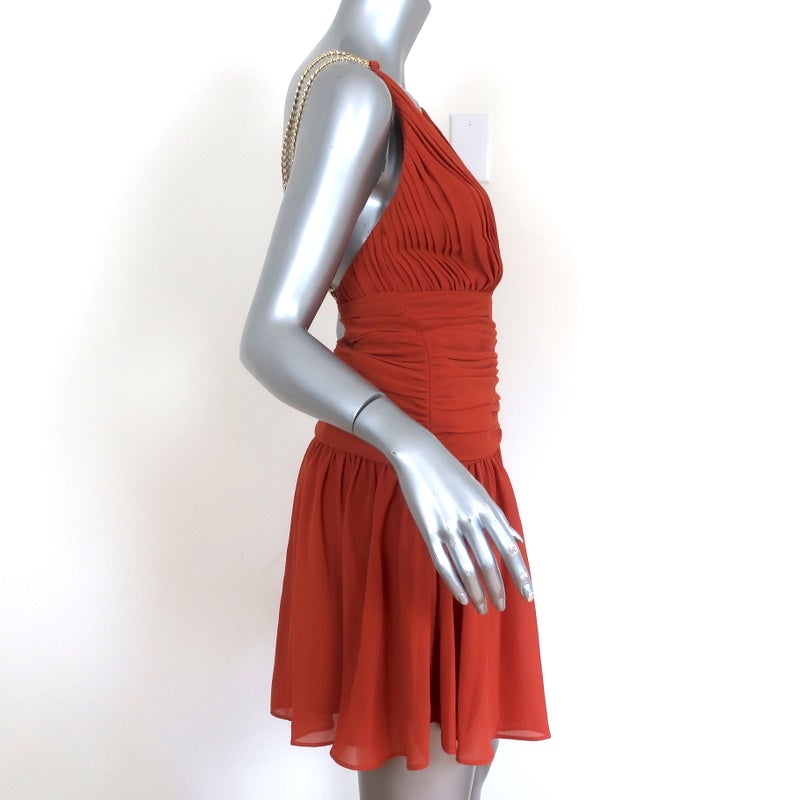 AIIFOS Chain Strap Mini Dress Emily Orange Pleated Chiffon Size 0 NEW - Celebrity Owned