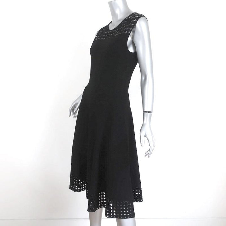 Akris Punto Dress Black Laser Cut Knit Size 8 Sleeveless Fit &amp; Flare NEW - Celebrity Owned