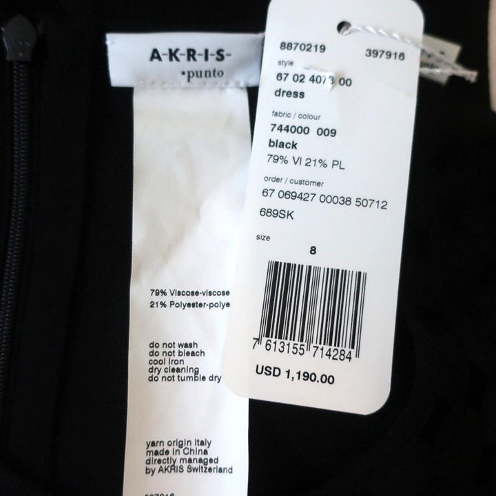 Akris Punto Dress Black Laser Cut Knit Size 8 Sleeveless Fit &amp; Flare NEW - Celebrity Owned