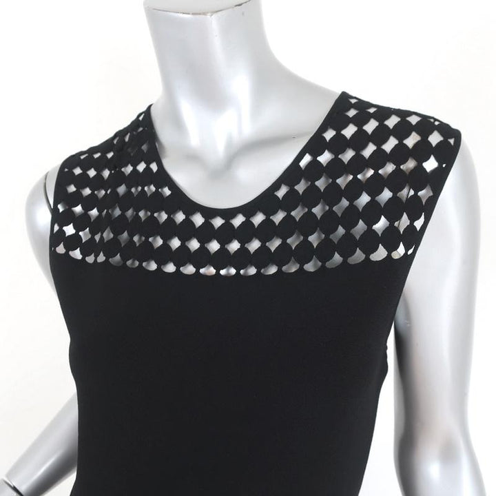 Akris Punto Dress Black Laser Cut Knit Size 8 Sleeveless Fit &amp; Flare NEW - Celebrity Owned