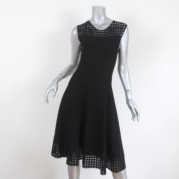 Akris Punto Dress Black Laser Cut Knit Size 8 Sleeveless Fit &amp; Flare NEW - Celebrity Owned