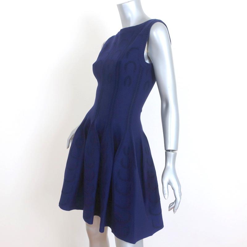 Alaia Fit &amp; Flare Dress Cobalt Intarsia Knit Size 40 Sleeveless Mini NEW - Celebrity Owned