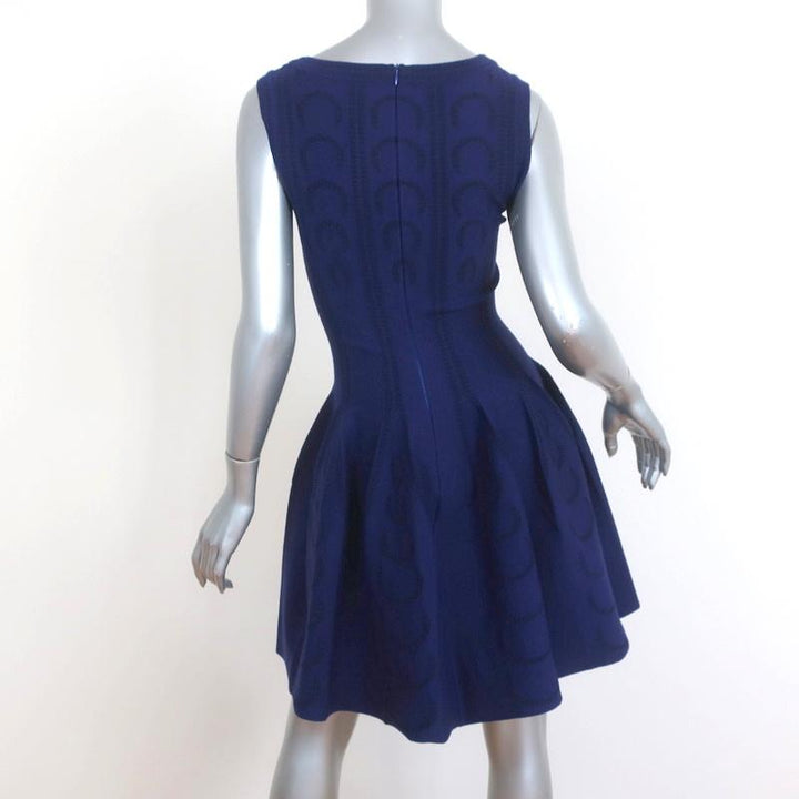 Alaia Fit &amp; Flare Dress Cobalt Intarsia Knit Size 40 Sleeveless Mini NEW - Celebrity Owned