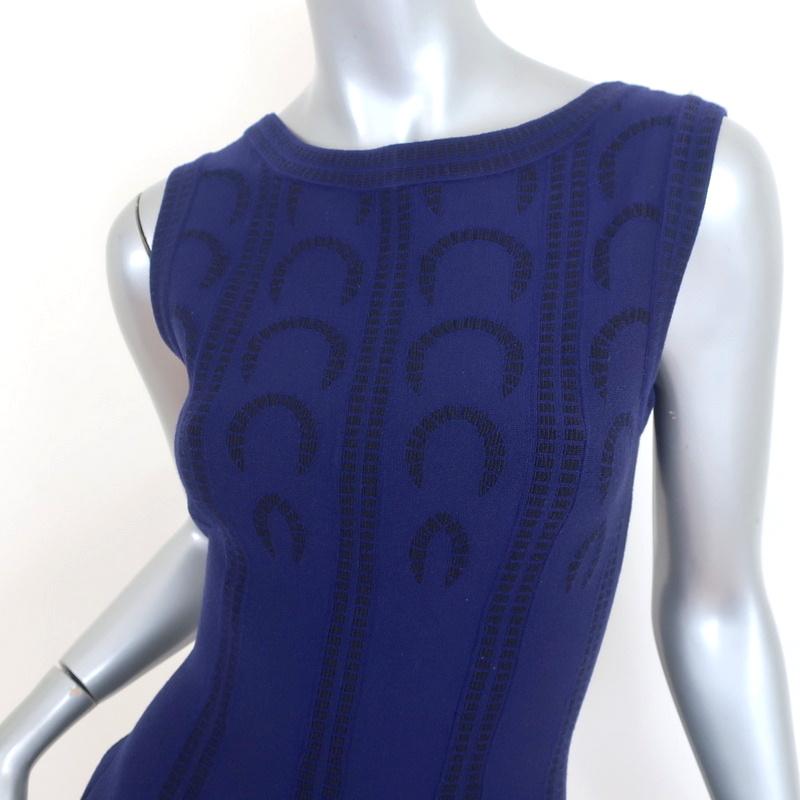 Alaia Fit &amp; Flare Dress Cobalt Intarsia Knit Size 40 Sleeveless Mini NEW - Celebrity Owned