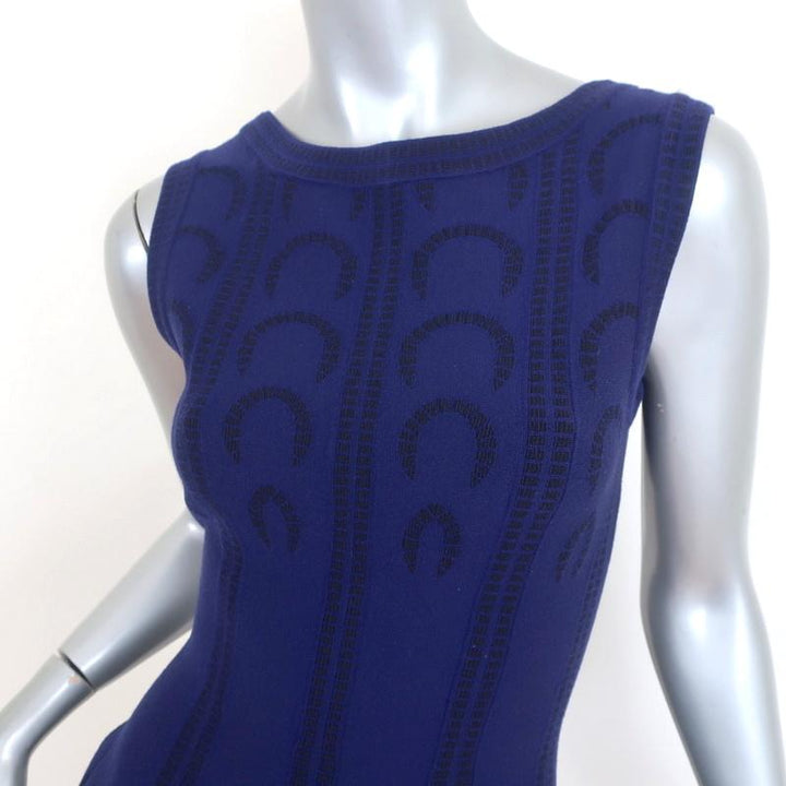Alaia Fit &amp; Flare Dress Cobalt Intarsia Knit Size 40 Sleeveless Mini NEW - Celebrity Owned