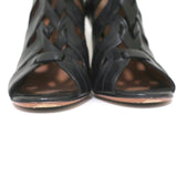 Alaia Lace-Up Booties Black Cutout Leather Size 36.5 Open Toe Ankle Boots - Celebrity Owned