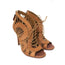 Alaia Lace-Up Peep Toe Booties Camel Leather Size 37 High Heel Ankle Boots